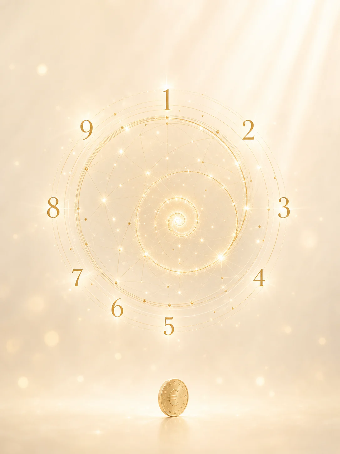 Roue des nombres de 1 à 9 dans une lumière dorée